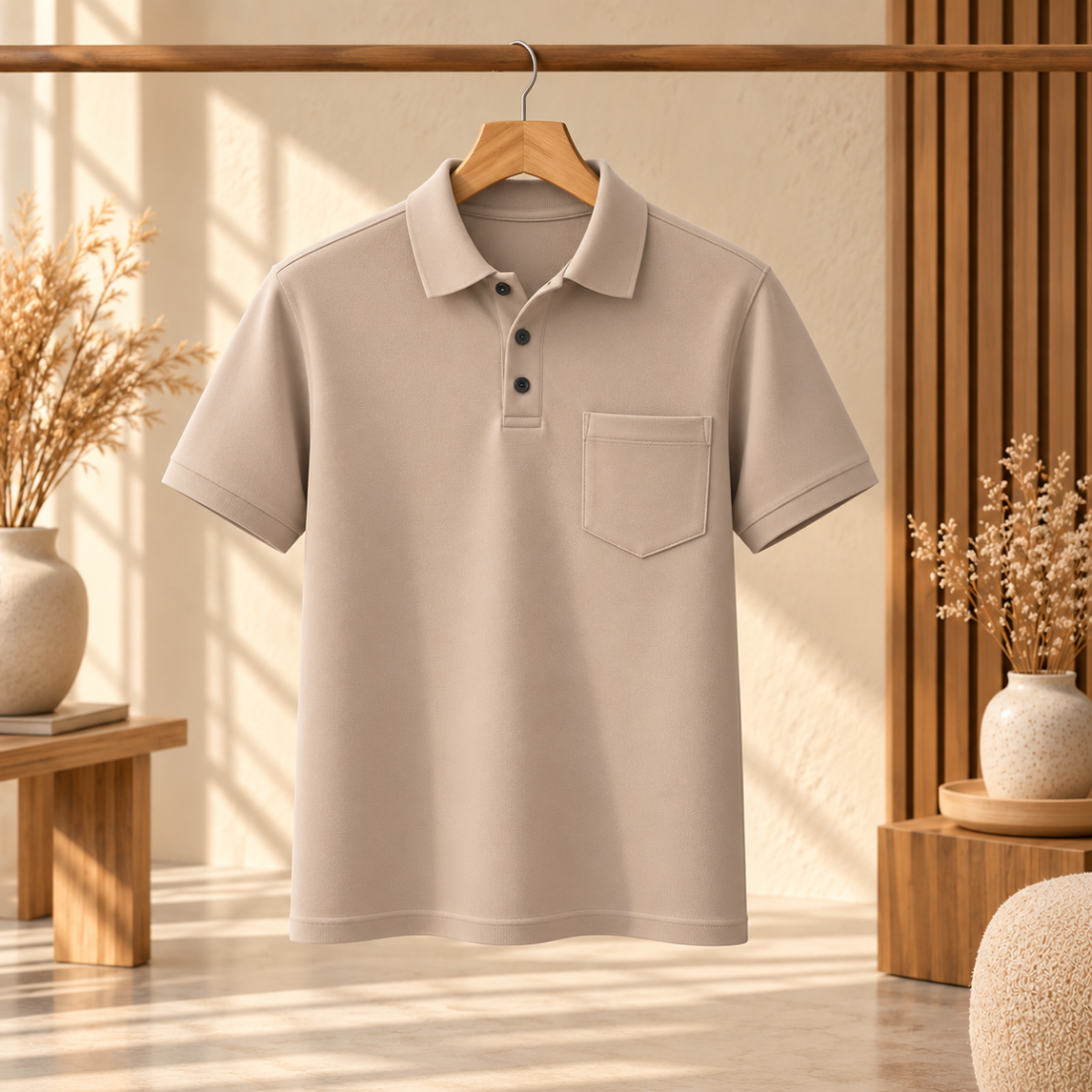 Premium Solid Polo T-Shirt for Men | Beige | T3