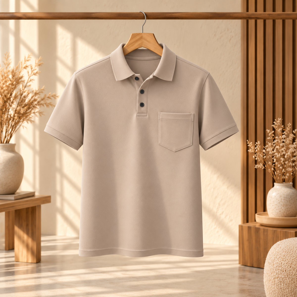 Premium Solid Polo T-Shirt for Men | Beige | T3