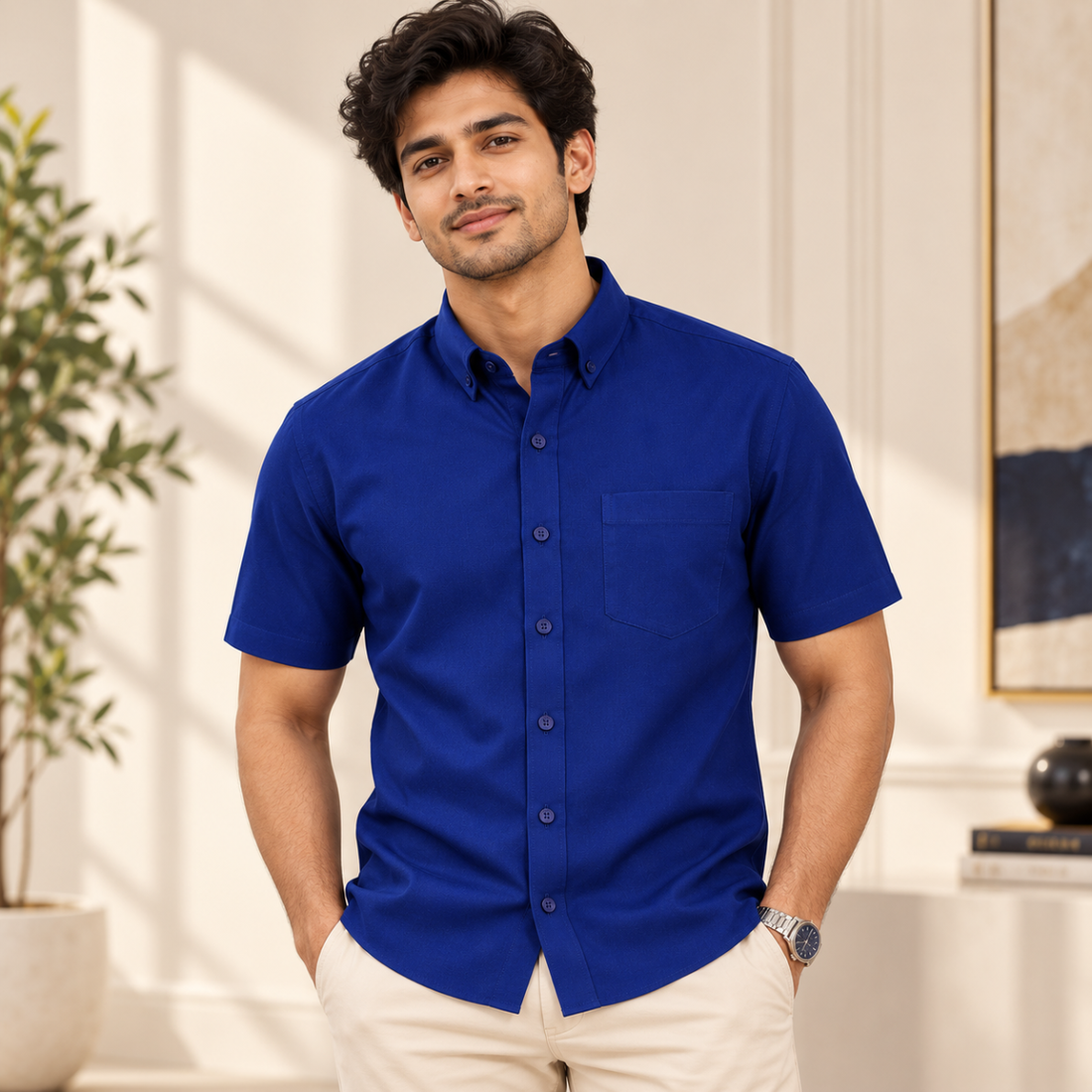 Premium Solid Half Sleeve Shirt for Men | Blue ( S3 )
