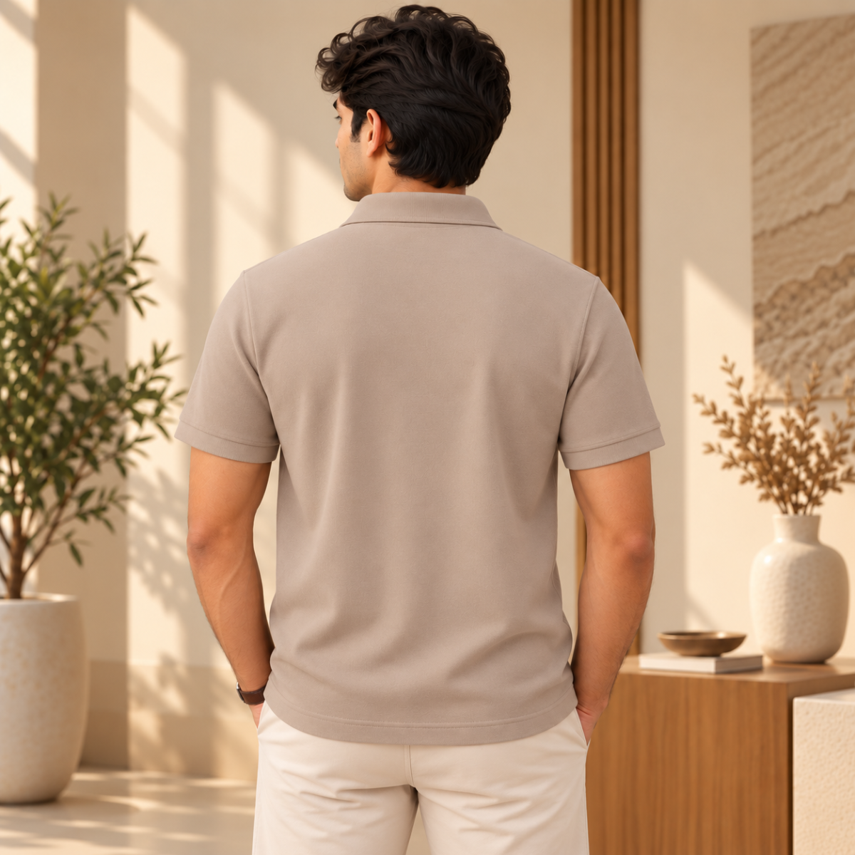 Premium Solid Polo T-Shirt for Men | Beige | T3