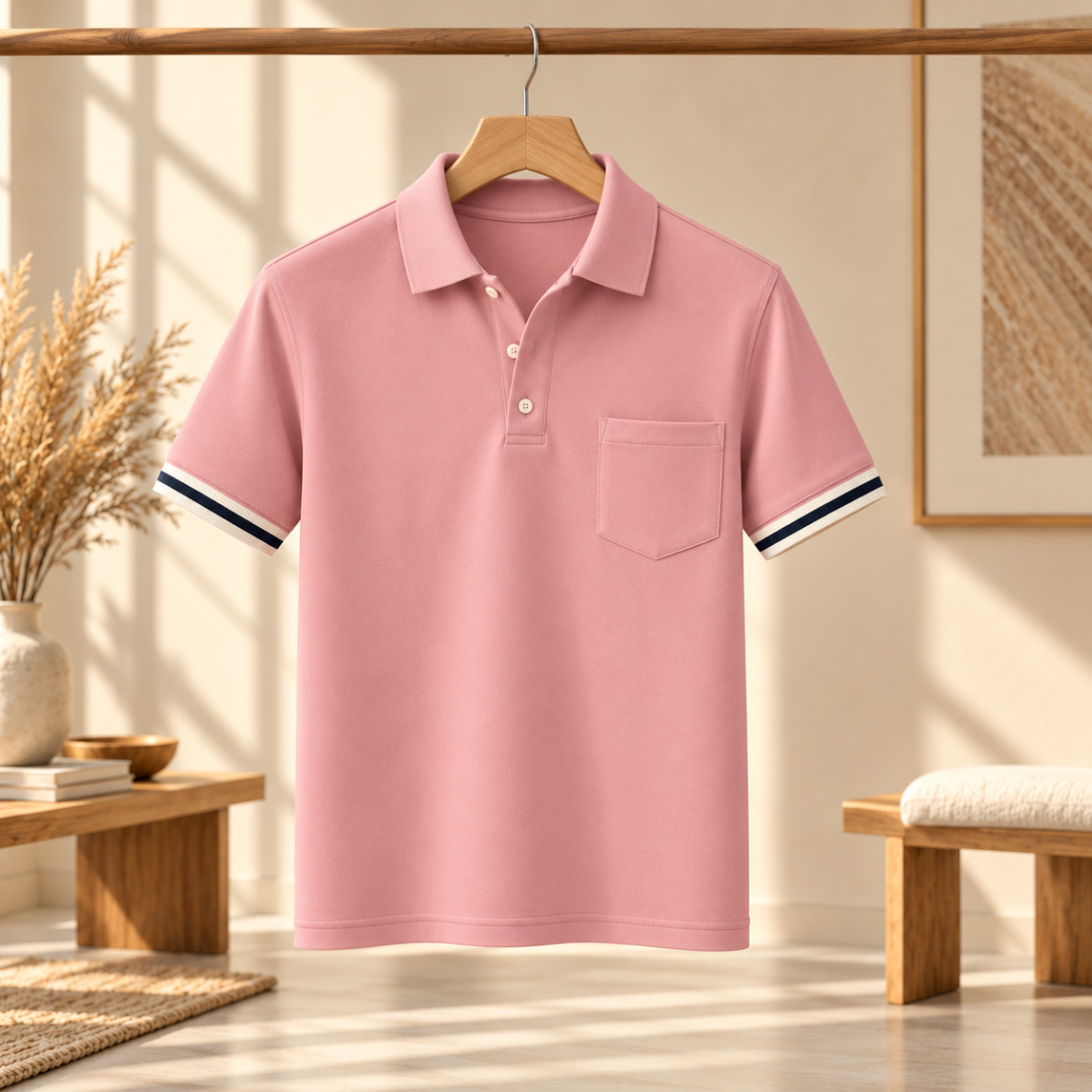 Premium Solid Polo T-Shirt for Men | Pink | T4