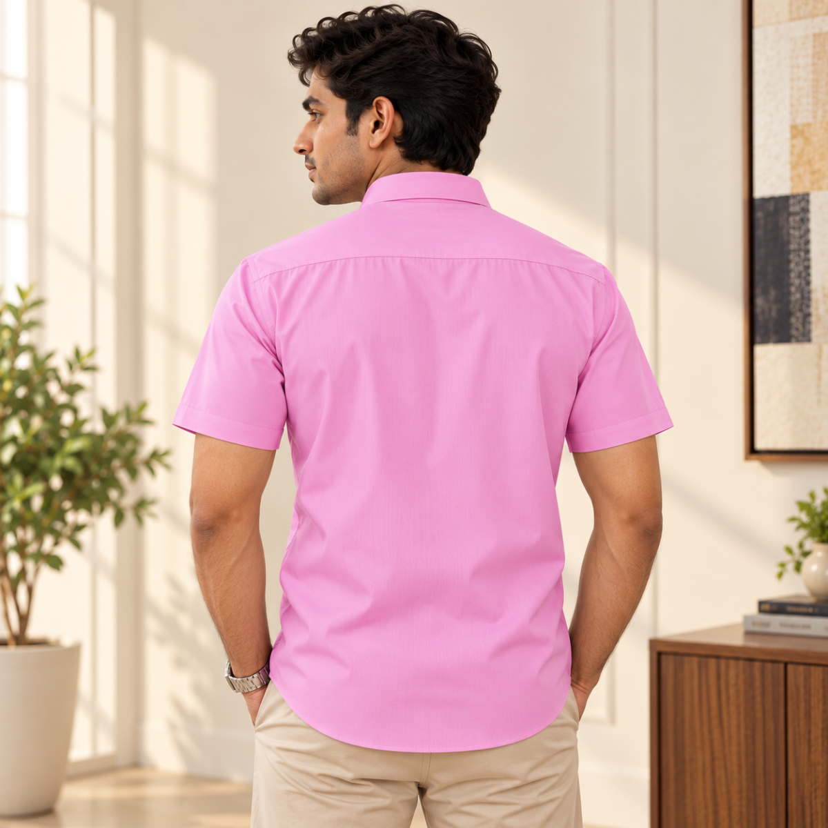 Premium Solid Half Sleeve Shirt for Men | Pink ( S4 )