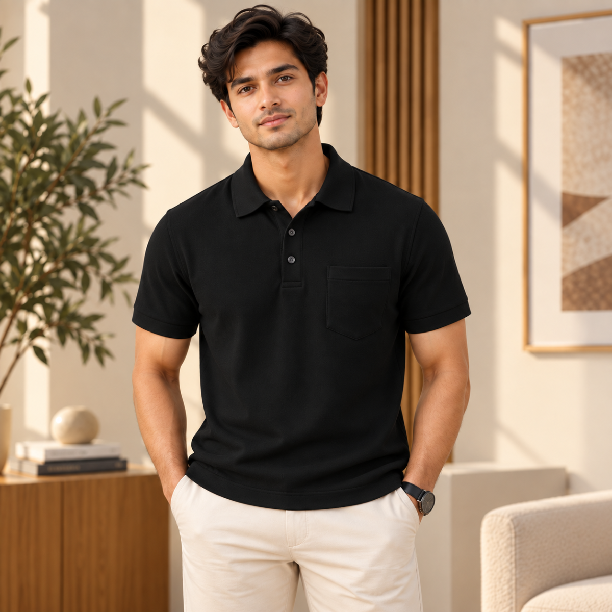Premium Solid Polo T-Shirt for Men | Black | T5