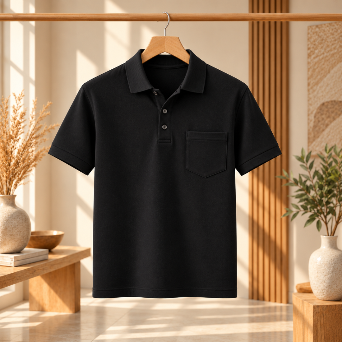 Premium Solid Polo T-Shirt for Men | Black | T5
