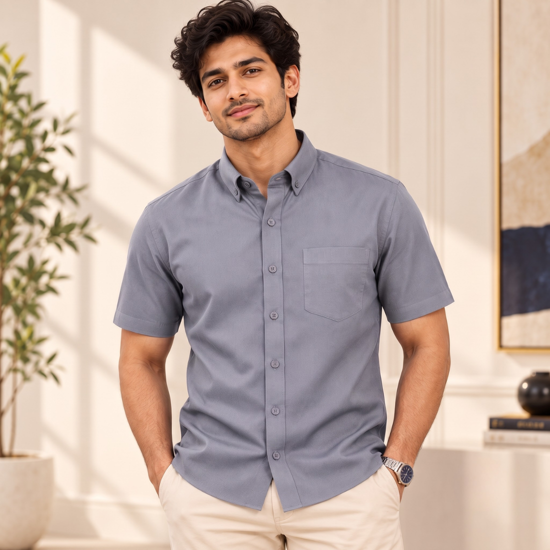 Premium Solid Half Sleeve Shirt for Men | Grey ( S5 )