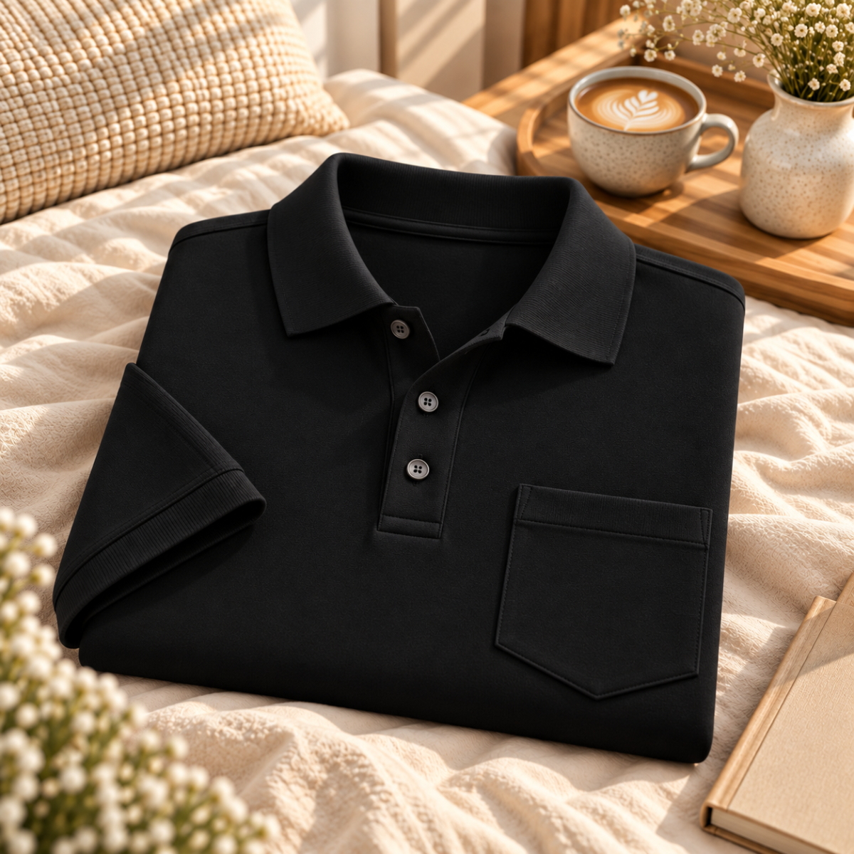 Premium Solid Polo T-Shirt for Men | Black | T5