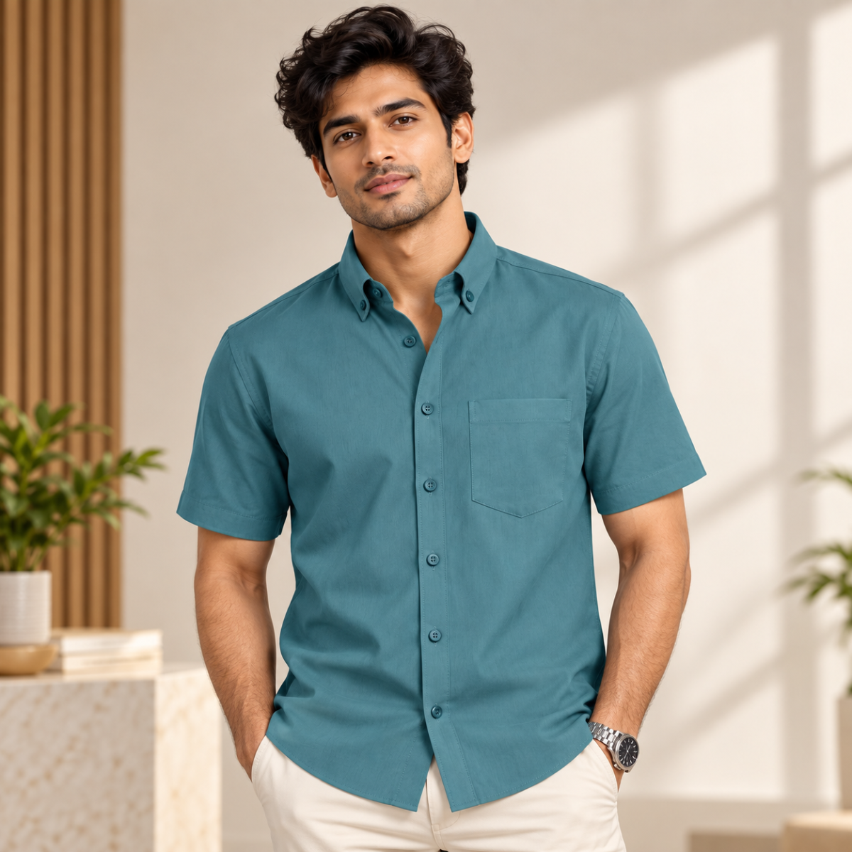 Premium Solid Half Sleeve Shirt for Men | Teal Blue ( S6 )
