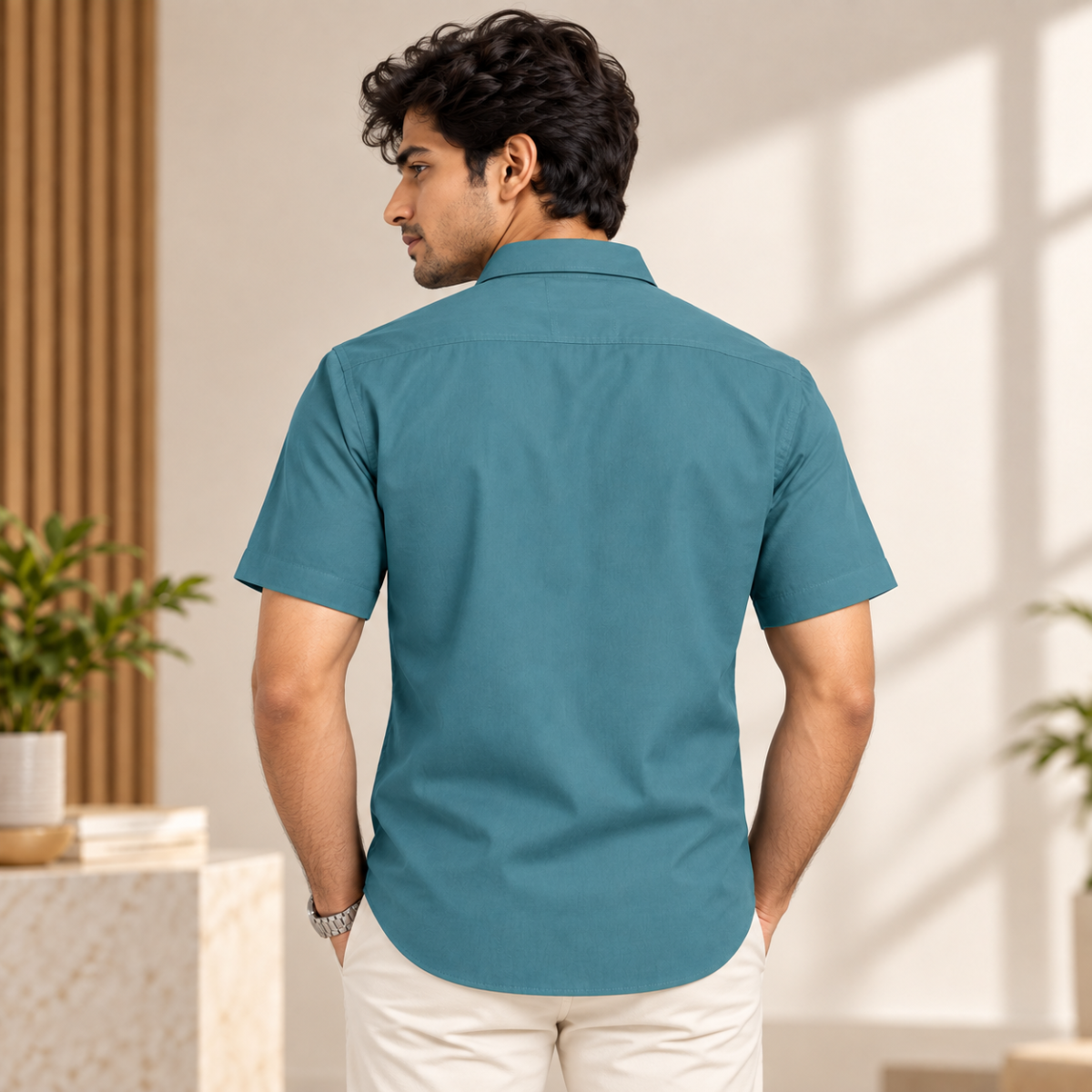 Premium Solid Half Sleeve Shirt for Men | Teal Blue ( S6 )