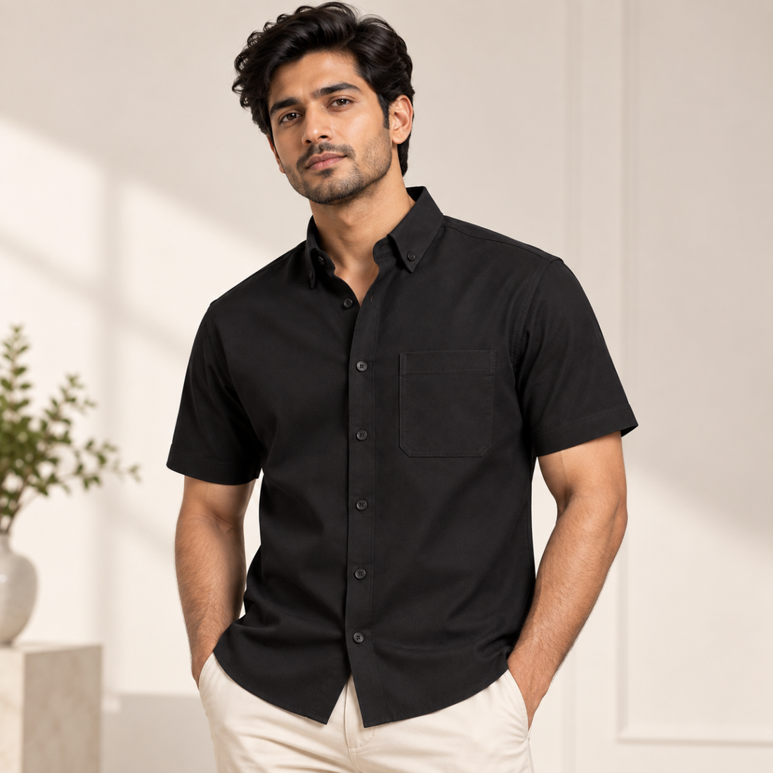 Premium Solid Half Sleeve Shirt for Men | Black ( S1 )