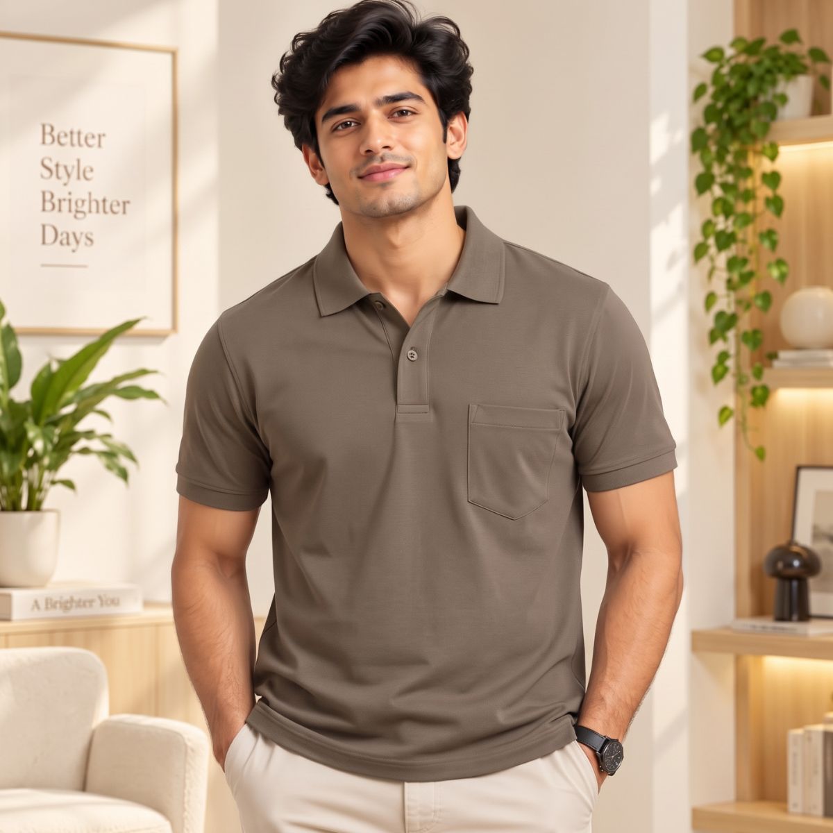 Premium Solid Polo T-Shirt for Men | Taupe | T11