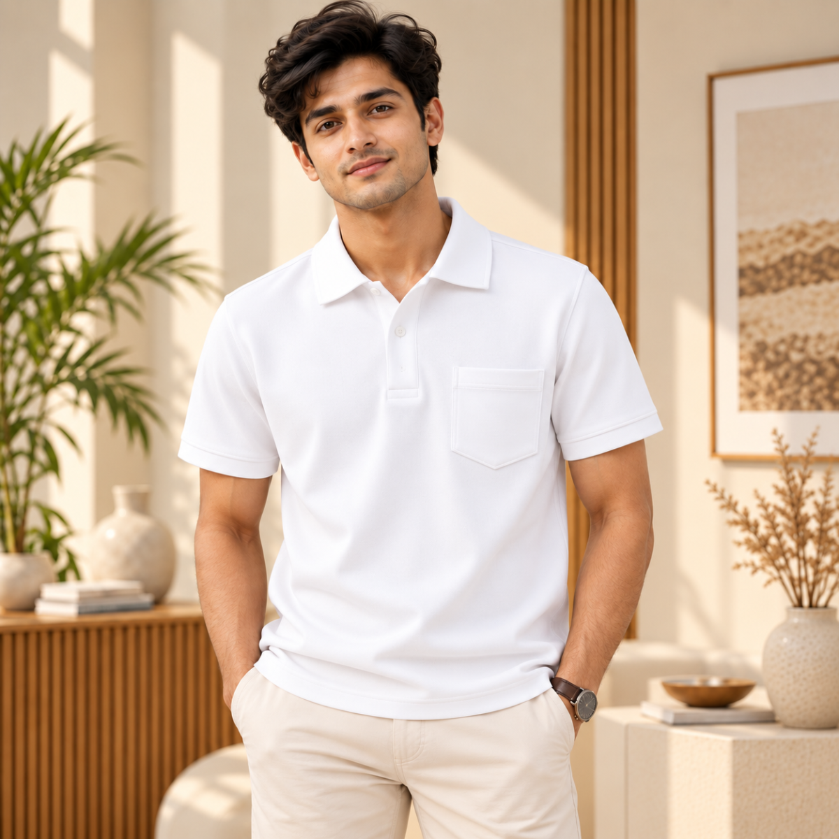Premium Solid Polo T-Shirt for Men | White | T2