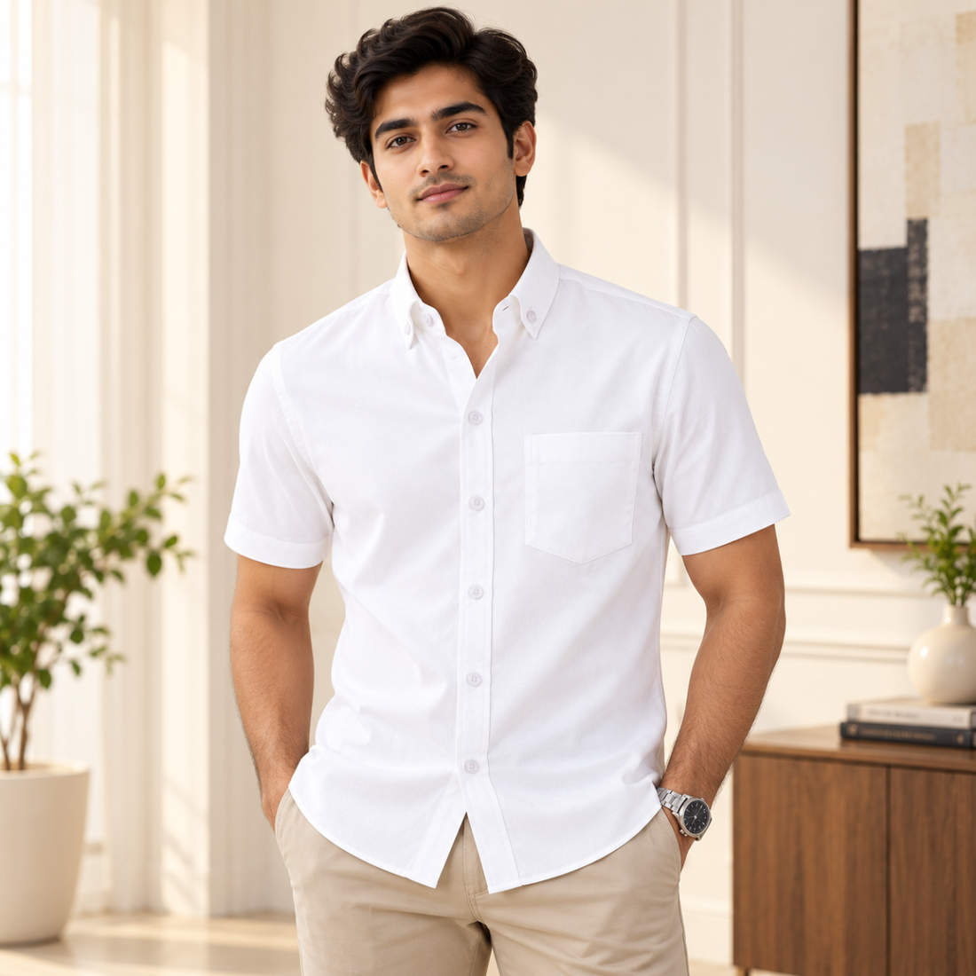 Premium Solid Half Sleeve Shirt for Men | White ( S2 )