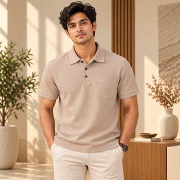 Premium Solid Polo T-Shirt for Men | Beige | T3